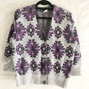 Vintage Santa Fe Cardigan Sweater Gray Purple